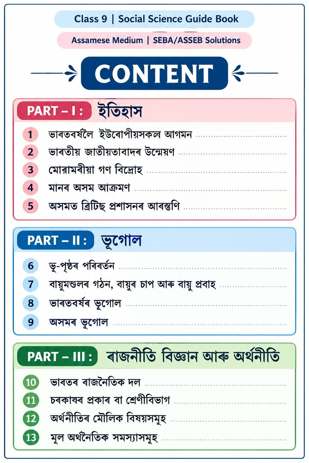 ASSEB Class 9 Social Science Guide Books - Assamese Medium | MCQ • চমু প্ৰশ্ন • দীঘল প্ৰশ্ন Writer: Shikhamoni Hazarika | - Image 2